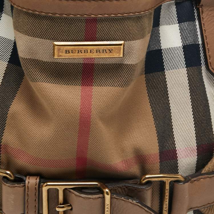 Pre Owned Burberry Beige House Check Canvas and Leather Aurelia Diaper Bag