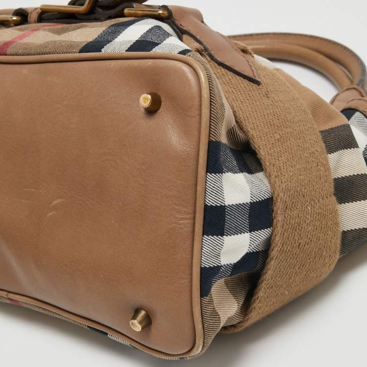 Pre Owned Burberry Beige House Check Canvas and Leather Aurelia Diaper Bag