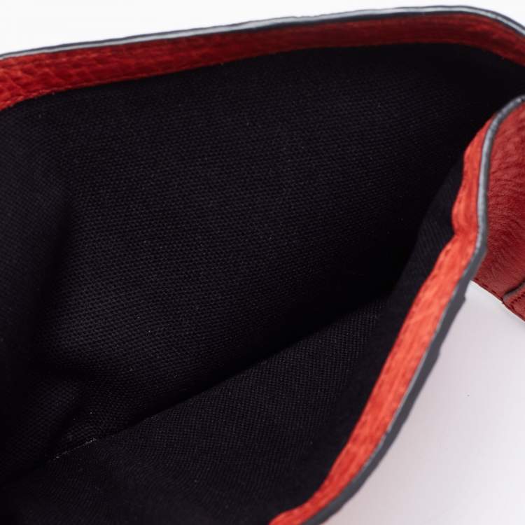 Pre Owned Burberry Red Leather Trifold Compact Wallet