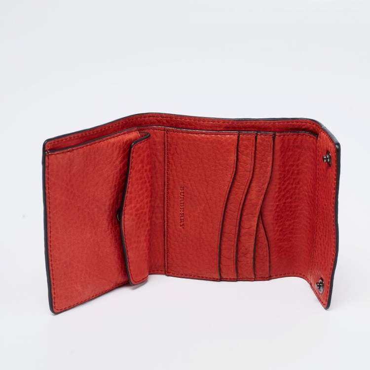 Pre Owned Burberry Red Leather Trifold Compact Wallet