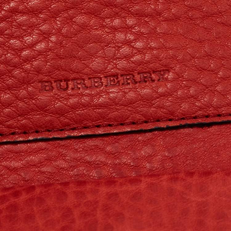 Pre Owned Burberry Red Leather Trifold Compact Wallet
