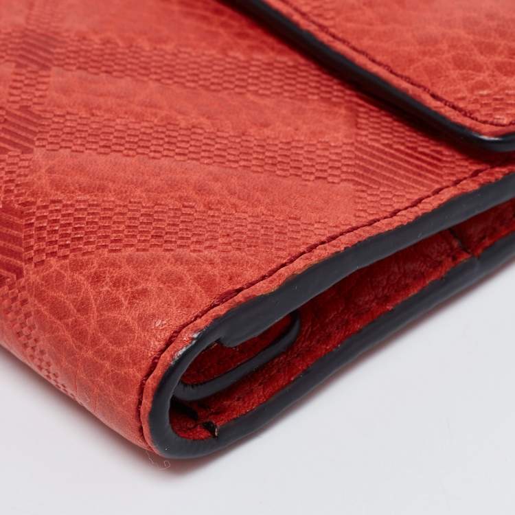 Pre Owned Burberry Red Leather Trifold Compact Wallet