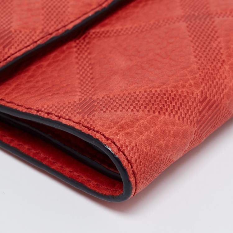 Pre Owned Burberry Red Leather Trifold Compact Wallet