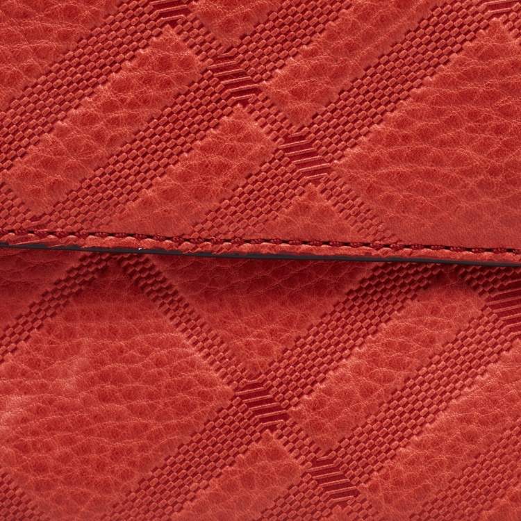 Pre Owned Burberry Red Leather Trifold Compact Wallet