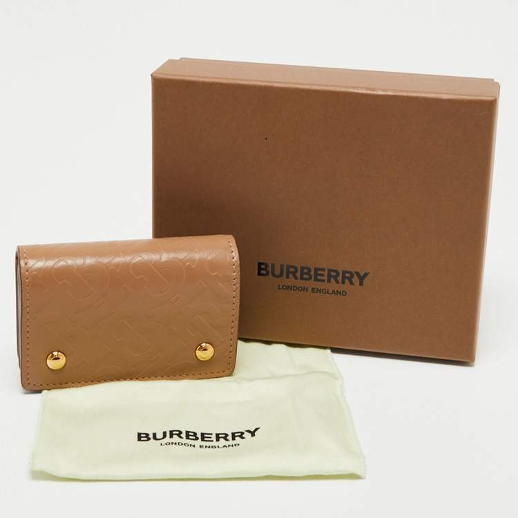 Pre Owned Burberry Beige TB Monogram Embossed Leather Jessie Card Case