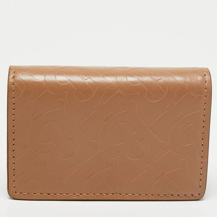 Pre Owned Burberry Beige TB Monogram Embossed Leather Jessie Card Case