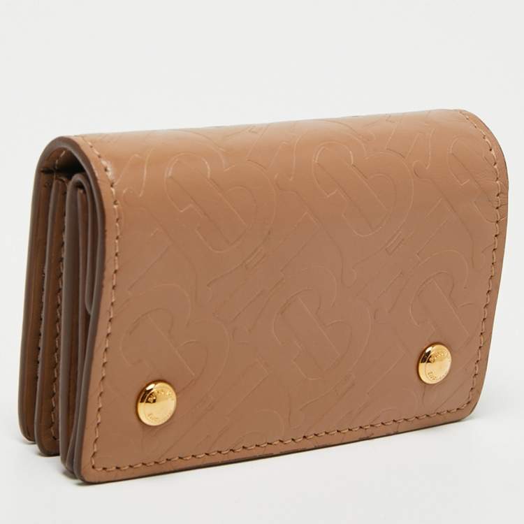 Pre Owned Burberry Beige TB Monogram Embossed Leather Jessie Card Case