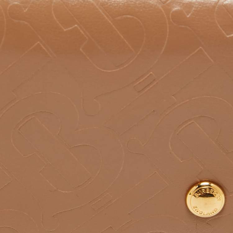 Pre Owned Burberry Beige TB Monogram Embossed Leather Jessie Card Case