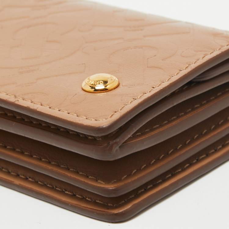 Pre Owned Burberry Beige TB Monogram Embossed Leather Jessie Card Case