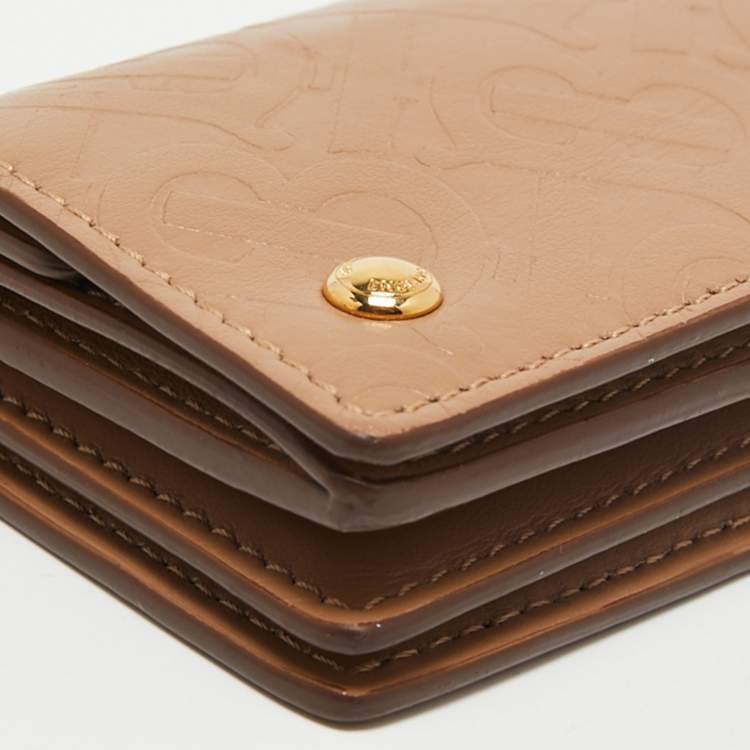Pre Owned Burberry Beige TB Monogram Embossed Leather Jessie Card Case
