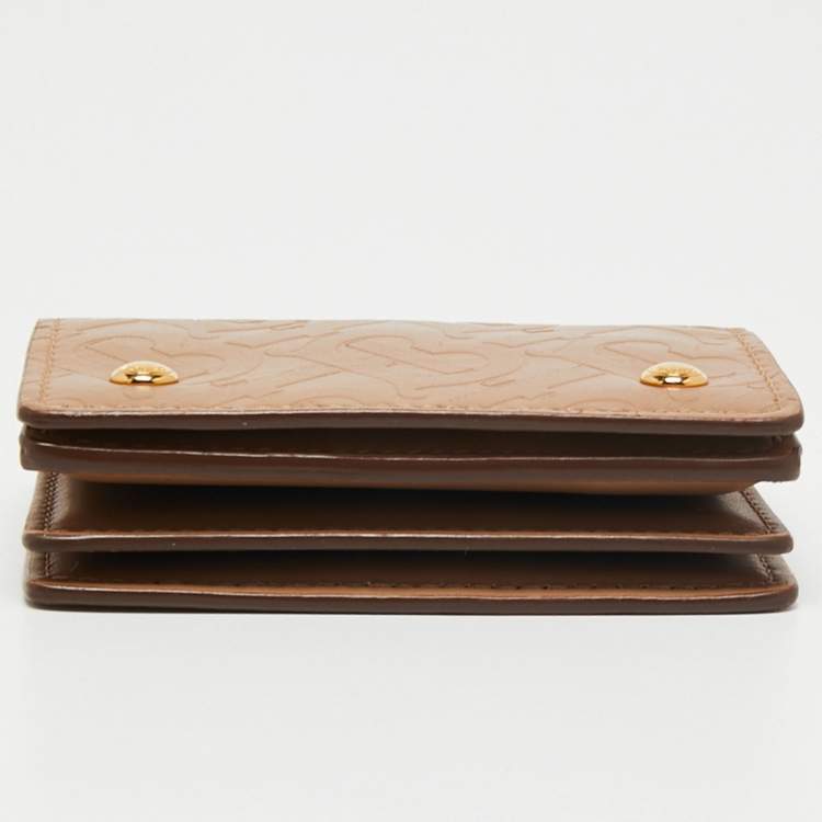 Pre Owned Burberry Beige TB Monogram Embossed Leather Jessie Card Case