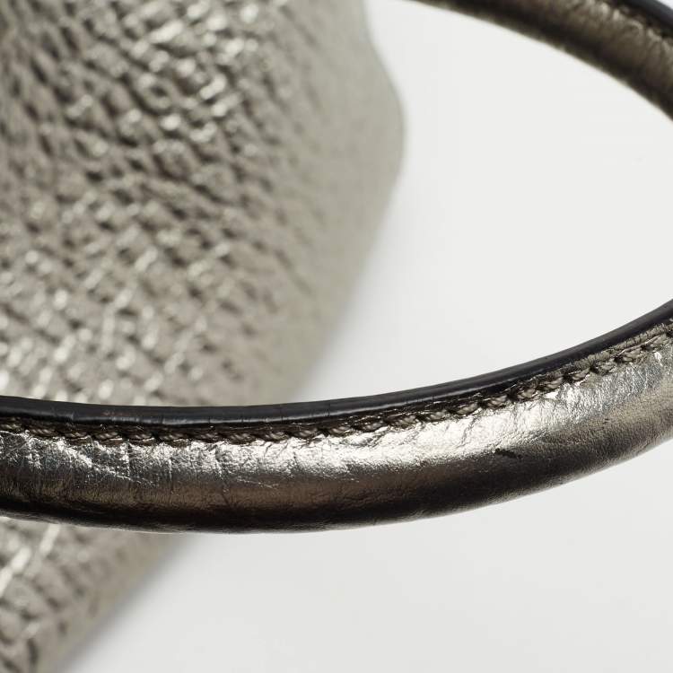 Pre Owned Burberry Metallic Silver Leather Small Orchard Bowler Bag