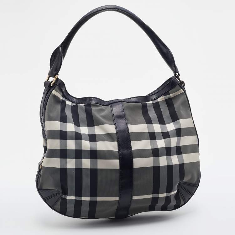 Pre Owned Burberry Tri Color Beat Check Nylon and Leather Hobo