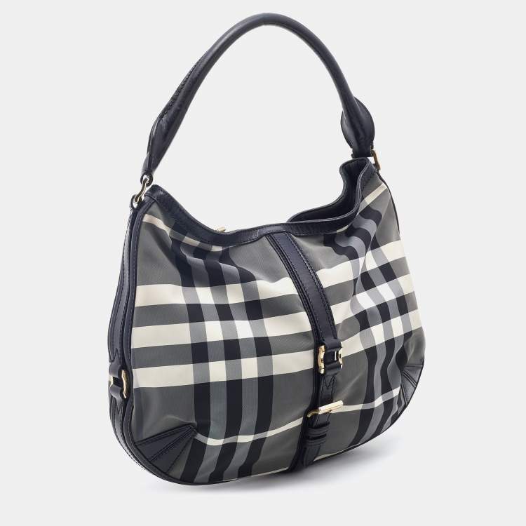 Pre Owned Burberry Tri Color Beat Check Nylon and Leather Hobo