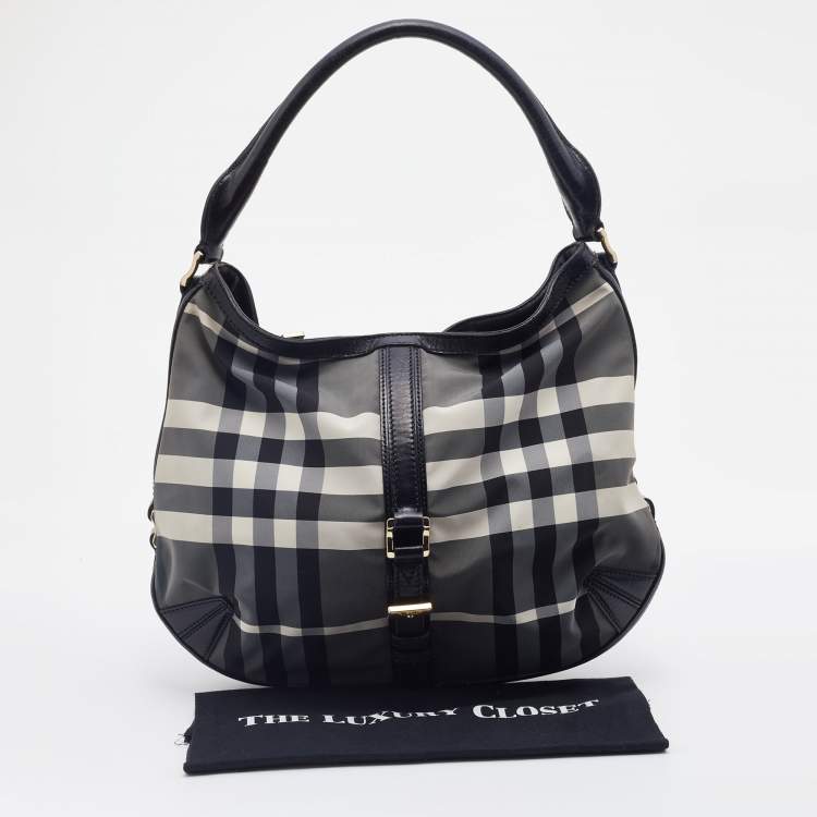 Pre Owned Burberry Tri Color Beat Check Nylon and Leather Hobo