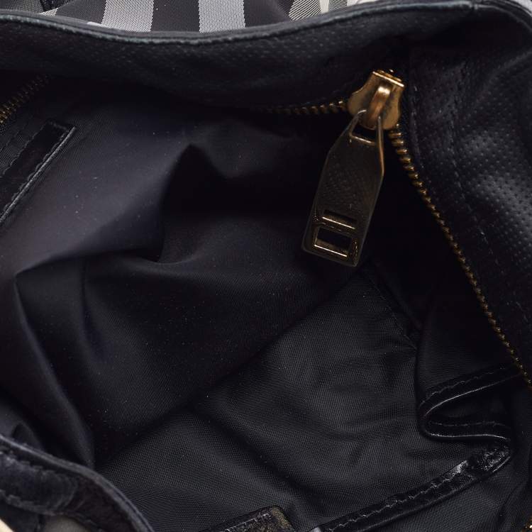 Pre Owned Burberry Tri Color Beat Check Nylon and Leather Hobo