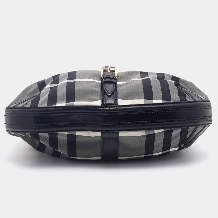 Pre Owned Burberry Tri Color Beat Check Nylon and Leather Hobo