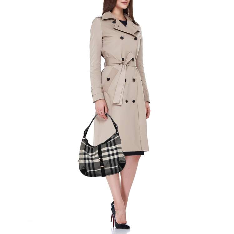 Pre Owned Burberry Tri Color Beat Check Nylon and Leather Hobo
