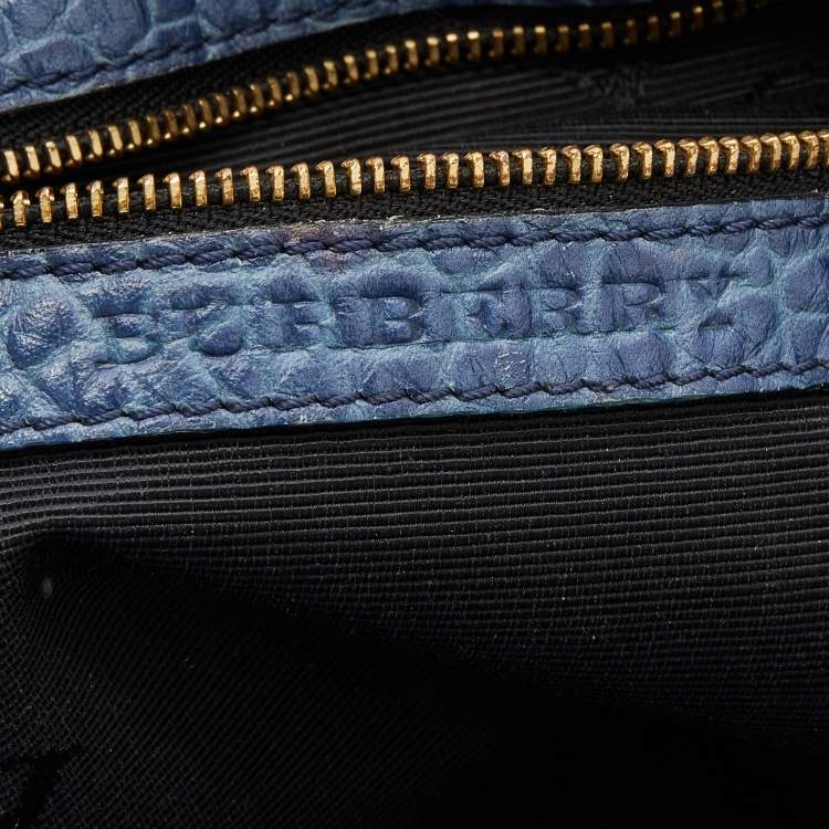 Pre Owned Burberry Blue Grain Leather Crossbody Bag