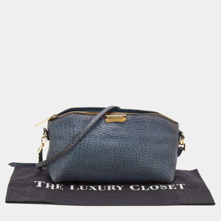 Pre Owned Burberry Blue Grain Leather Crossbody Bag