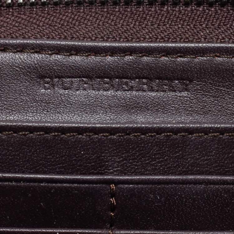 Pre Owned Burberry Brown Coated Canvas And Leather Smoked Check Zip Around Wallet