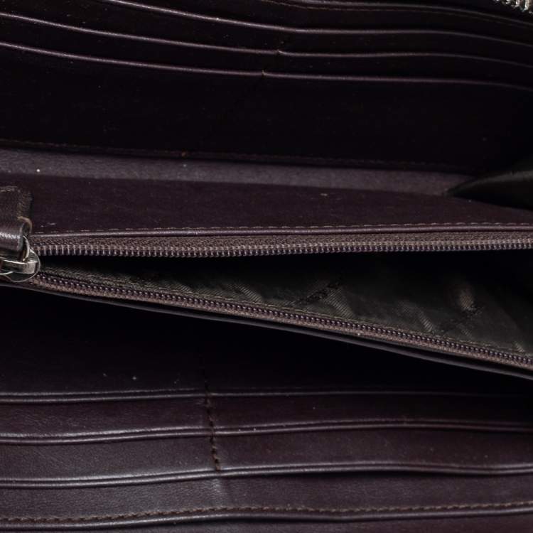 Pre Owned Burberry Brown Coated Canvas And Leather Smoked Check Zip Around Wallet