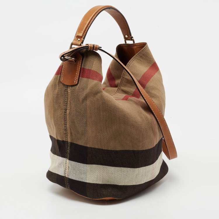 Pre Owned Burberry Beige/Black Nova Check Canvas and Leather Medium Ashby Shoulder Bag