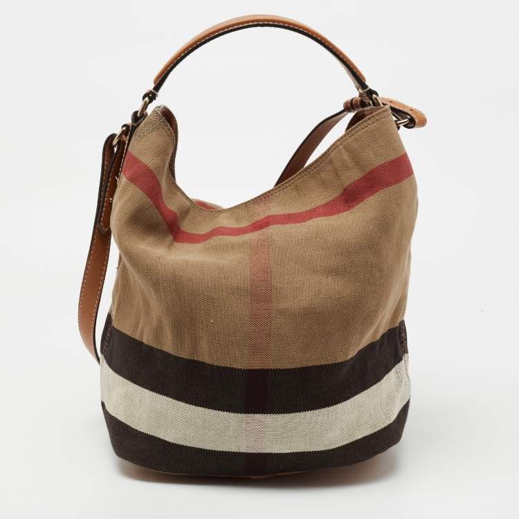 Pre Owned Burberry Beige/Black Nova Check Canvas and Leather Medium Ashby Shoulder Bag