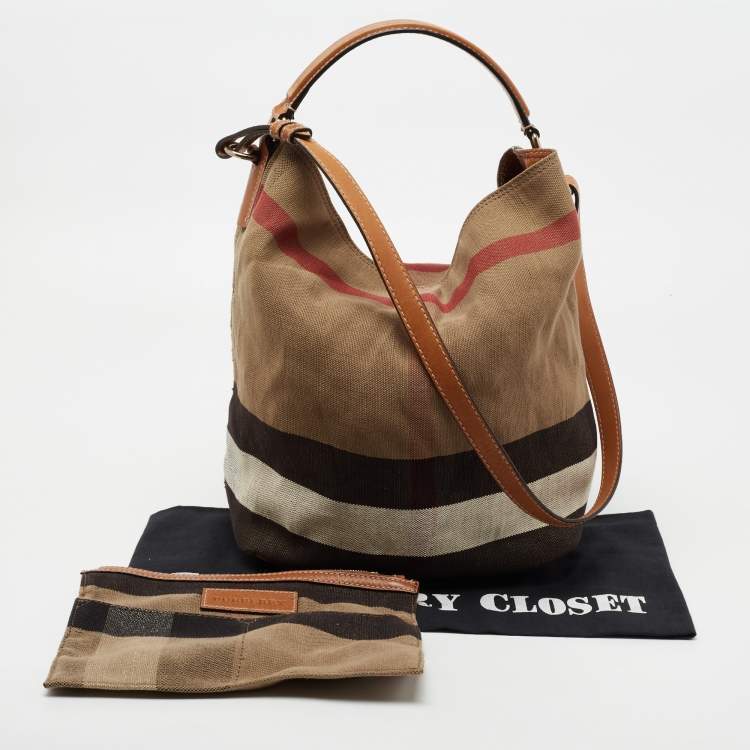 Pre Owned Burberry Beige/Black Nova Check Canvas and Leather Medium Ashby Shoulder Bag