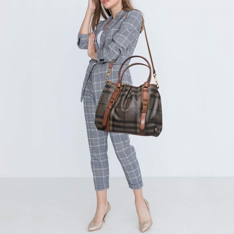 Burberry Beige Smoke Check PVC and Leather Northfield Tote Burberry