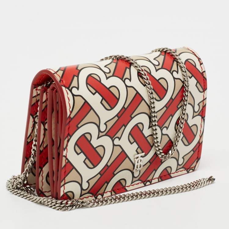 Pre Owned Burberry Multicolor TB Monogram Leather Jessie Wallet on Chain
