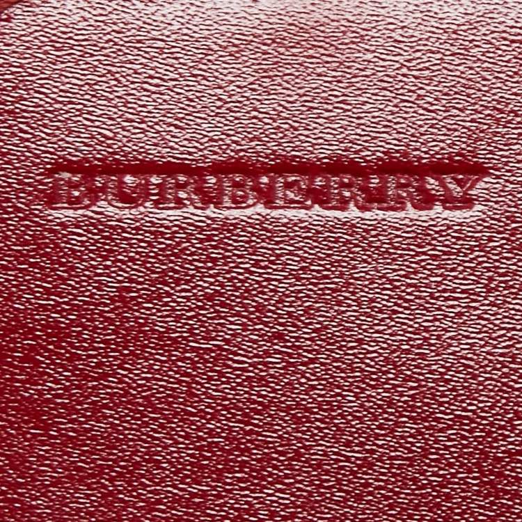 Pre Owned Burberry Red Leather Logo Trifold Compact Wallet