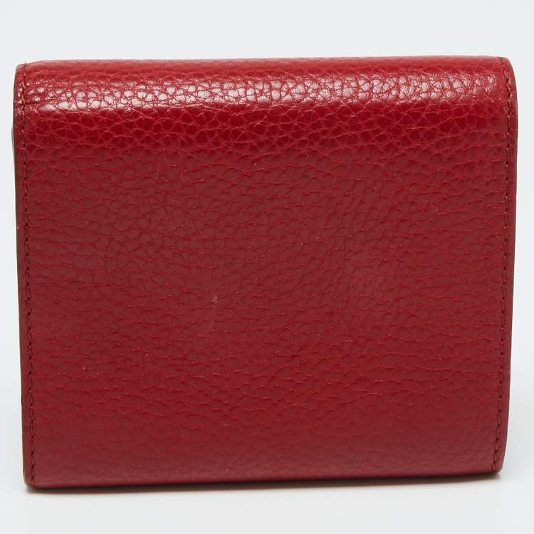 Pre Owned Burberry Red Leather Logo Trifold Compact Wallet