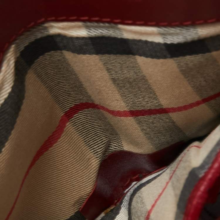 Pre Owned Burberry Red Leather Logo Trifold Compact Wallet