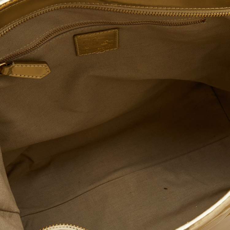 Pre Owned Burberry Metallic Gold Beat Check Mirror Patent Leather Ember Tote