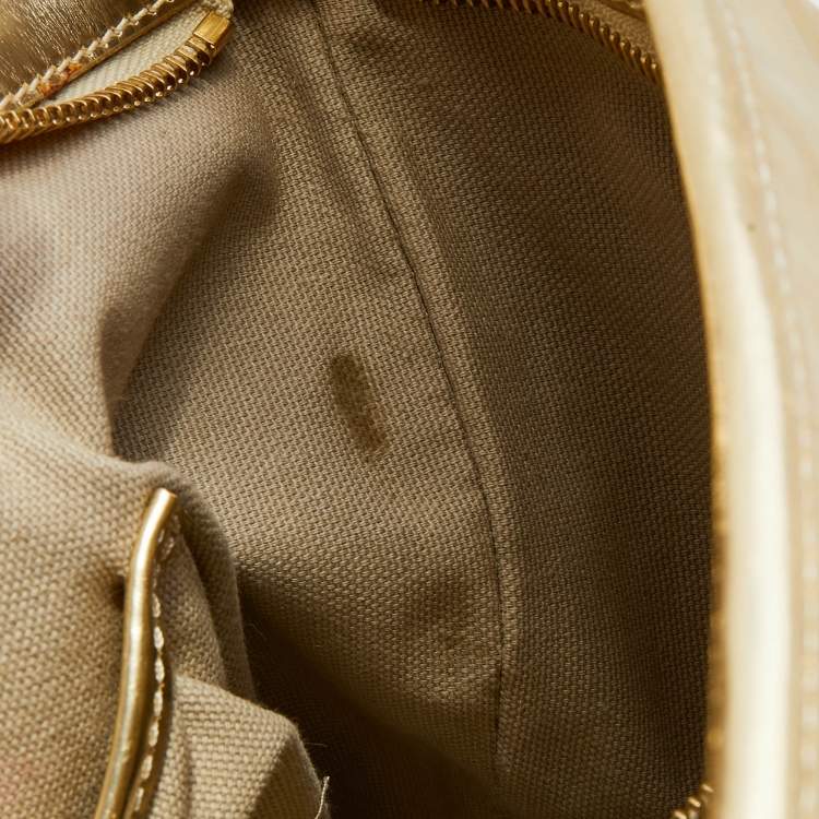 Pre Owned Burberry Metallic Gold Beat Check Mirror Patent Leather Ember Tote