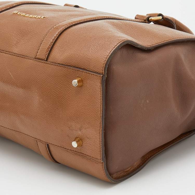 Pre Owned Burberry Brown/Tan Patent and Leather Drawstring Tote