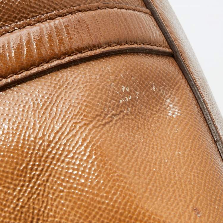 Pre Owned Burberry Brown/Tan Patent and Leather Drawstring Tote