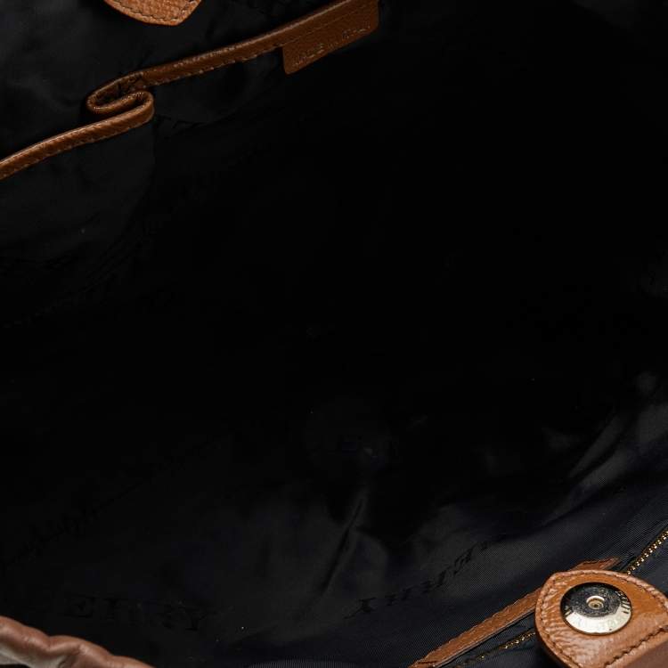 Pre Owned Burberry Brown/Tan Patent and Leather Drawstring Tote