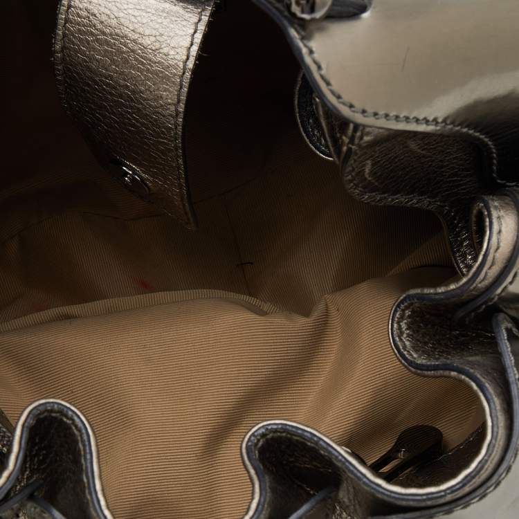 Pre Owned Burberry Beige/Metallic Grey Super Nova Check PVC And Leather Mini Warrior Studded Hobo