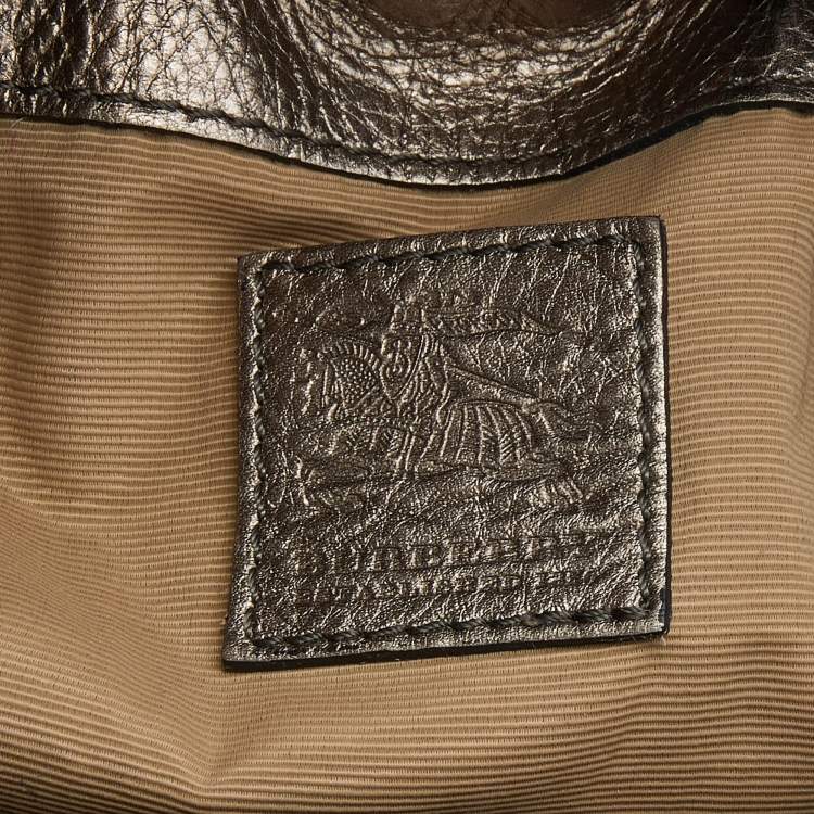 Pre Owned Burberry Beige/Metallic Grey Super Nova Check PVC And Leather Mini Warrior Studded Hobo