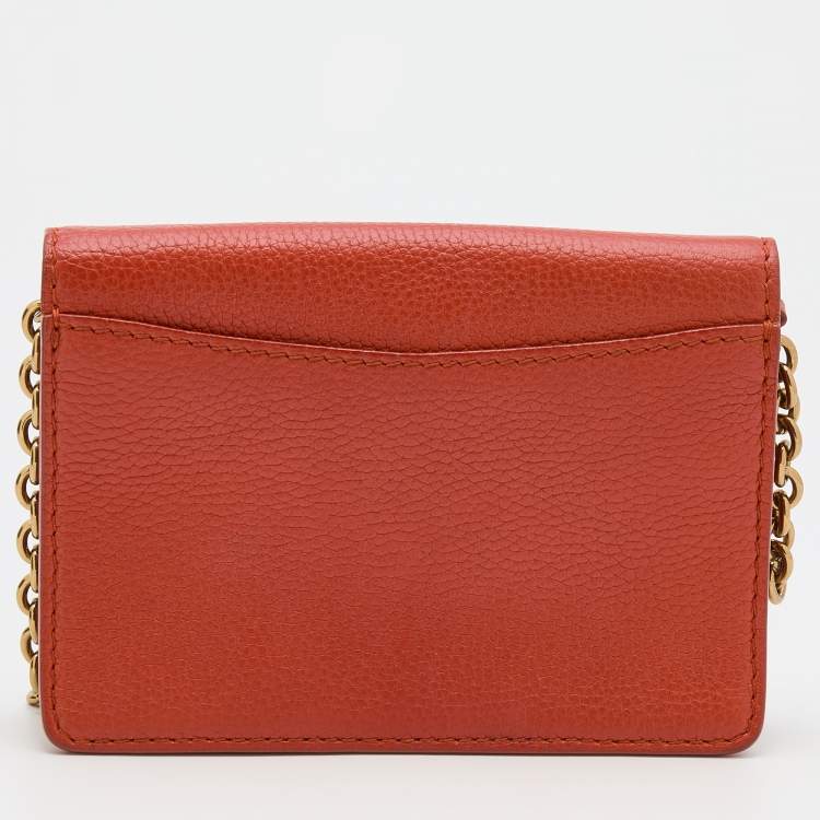 مملوكة مسبقًا Burberry Orange Leather Wallet On Chain