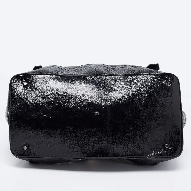 Pre Owned Burberry Grey/Black Beat Check Nylon and Patent Leather Lowry Tote