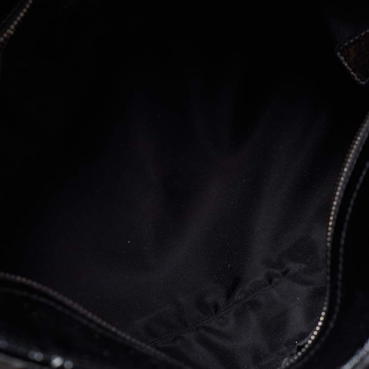 Pre Owned Burberry Grey/Black Beat Check Nylon and Patent Leather Lowry Tote