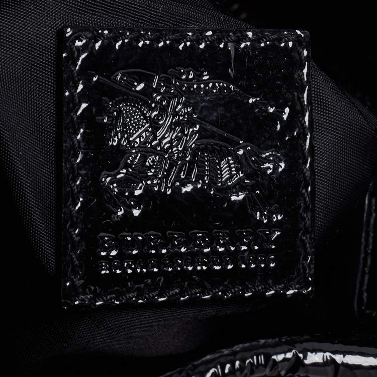 Pre Owned Burberry Grey/Black Beat Check Nylon and Patent Leather Lowry Tote