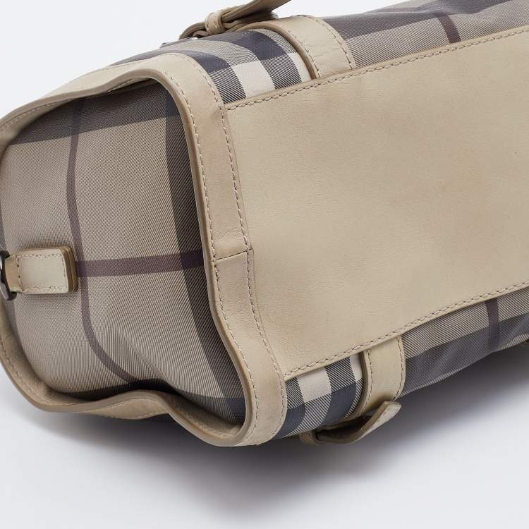Pre Owned Burberry Beige Smoked Check PVC and Leather Chester Boston Bag