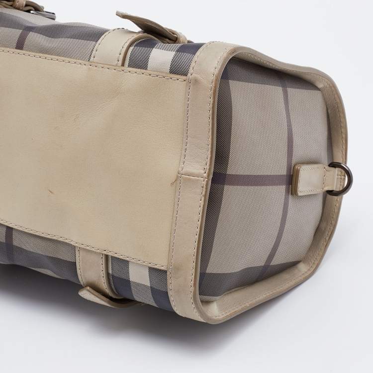 Pre Owned Burberry Beige Smoked Check PVC and Leather Chester Boston Bag