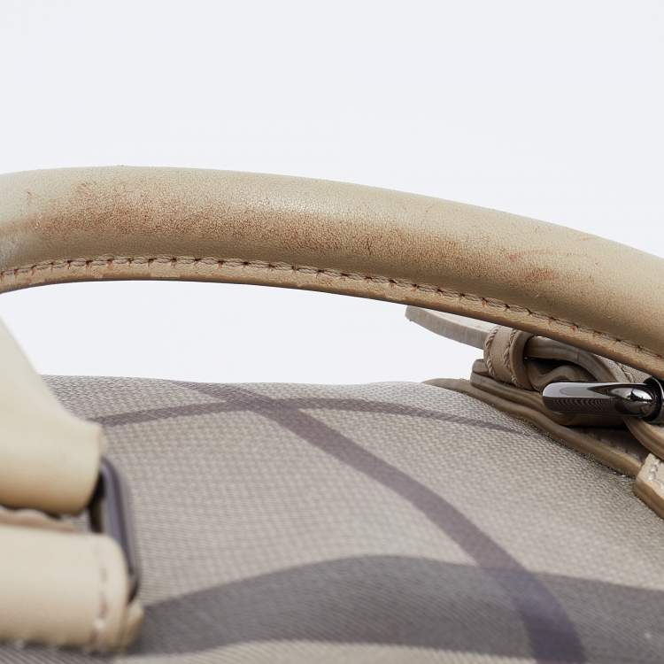 Pre Owned Burberry Beige Smoked Check PVC and Leather Chester Boston Bag