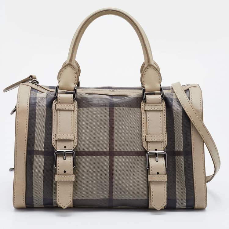 Burberry Beige Smoked Check PVC and Leather Chester Boston Bag