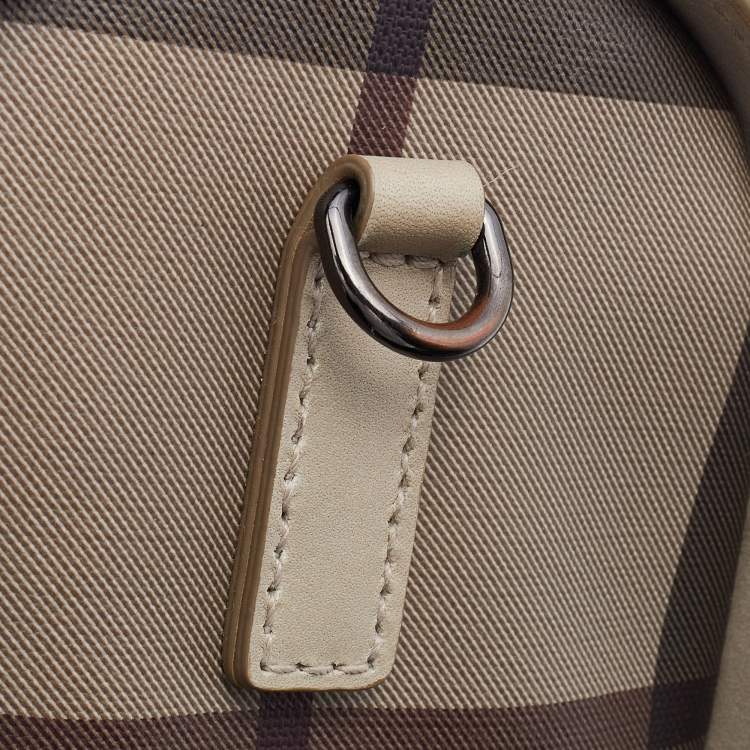 Pre Owned Burberry Beige Smoked Check PVC and Leather Chester Boston Bag